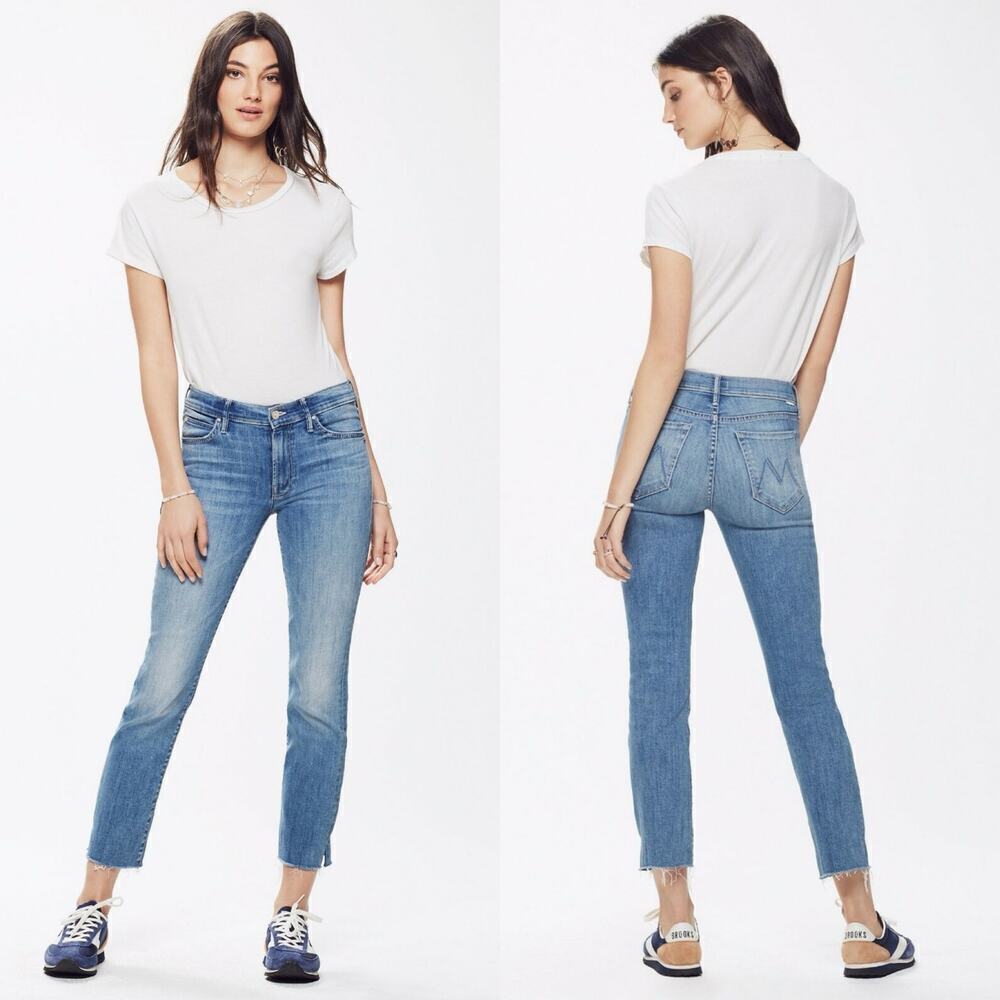 Mother Rascal Ankle Snippet Straight Leg Jeans Light Blue Wash Size 29